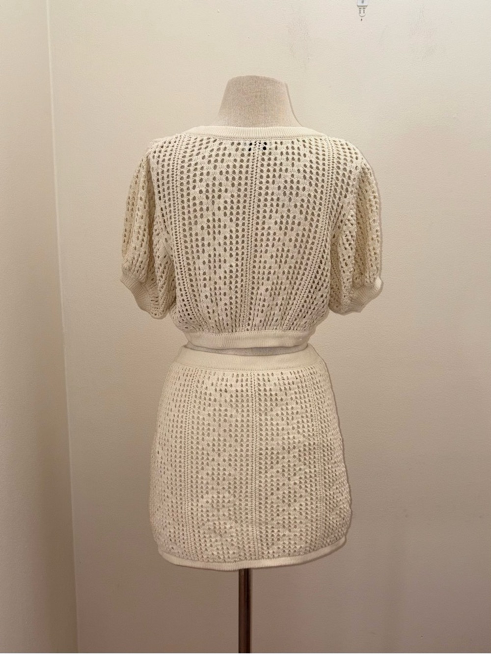 Sabo Lux Cotton Kimmi Beige Crochet Crop Top & Skirt Set Large Festival Bohemian - Picture 5 of 13